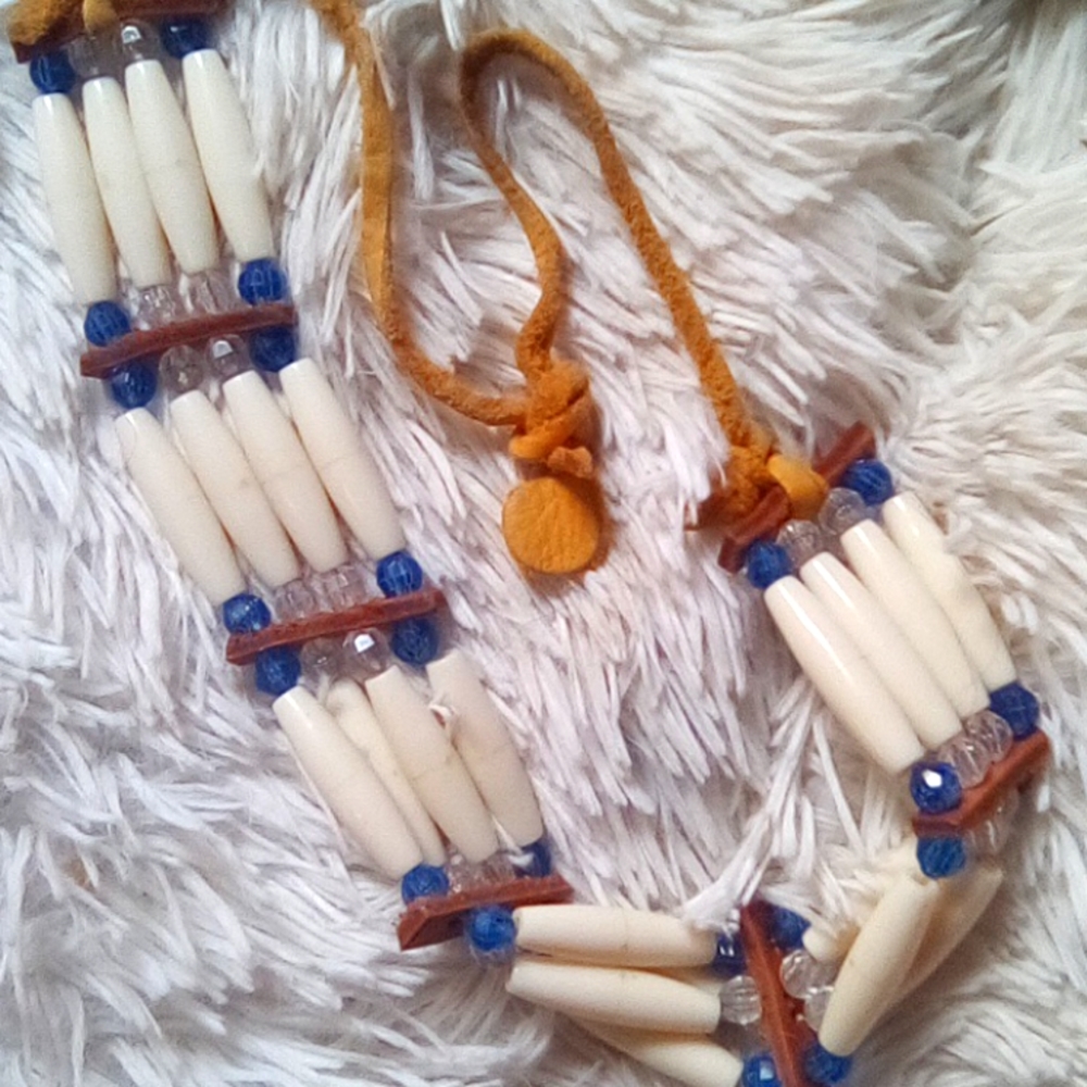 NWT Indian Beaded Choker necklace With 100% Leather String Handcrafted